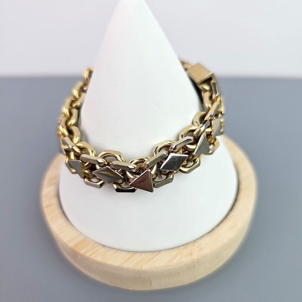 Vintage Kramer Chunky Bracelet Gold TonenmGeometric Cable Chain Link 6 inch READ